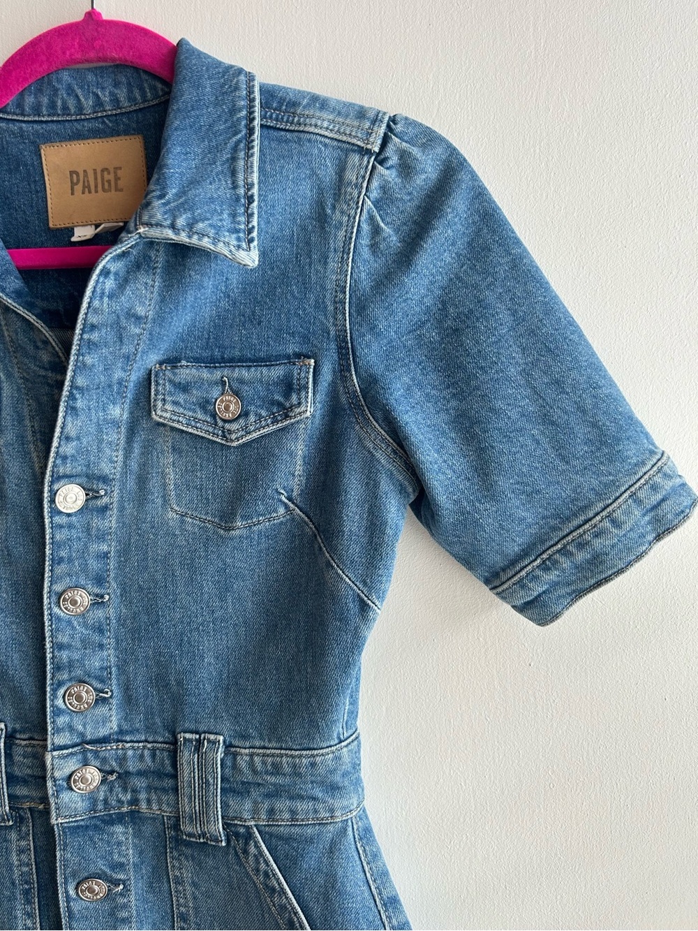 Paige x Anthropologie Mayslie Denim Button-Front Shirt Dress in Medium Blue - Picture 6 of 8